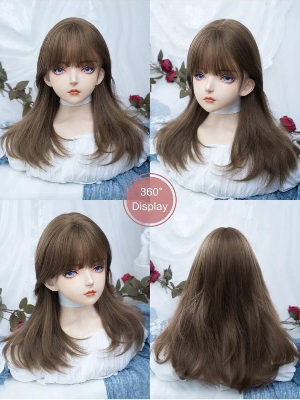 Heat Resistant Wavy Wig In Brown With Bangs 18”